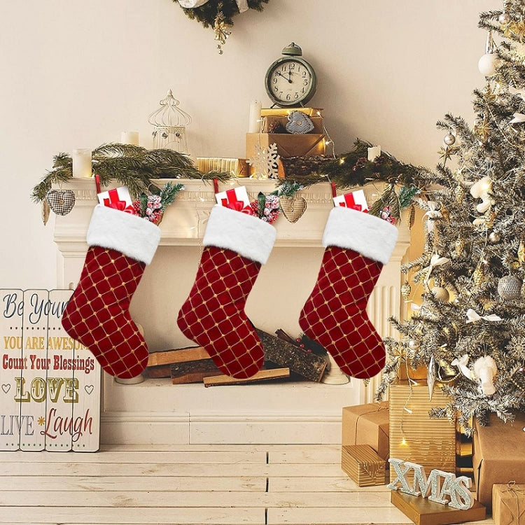 GM89719 Checkered Sequin Christmas Socks Holiday Gift Candy Bag