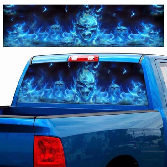D-738 Burning Skull Car Rear Window Sticker Color Graphic Sticker, 135x36cm