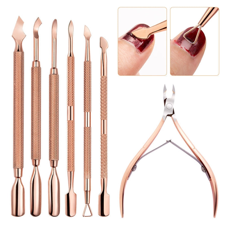 Stainless Steel Rose Gold Double-Headed Steel Push Dead Skin Scissors Nail Set,Style: D501