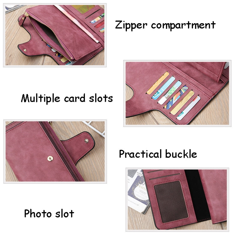 B821 Ladies Frosted Coin Purse PU Leather Clutch Multi-Purpose Long Wallet Large Capacity Card Case
