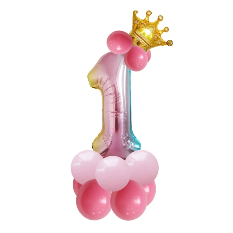 T2001 Birthday Gradient Digital Crown Aluminum Film Balloon Set