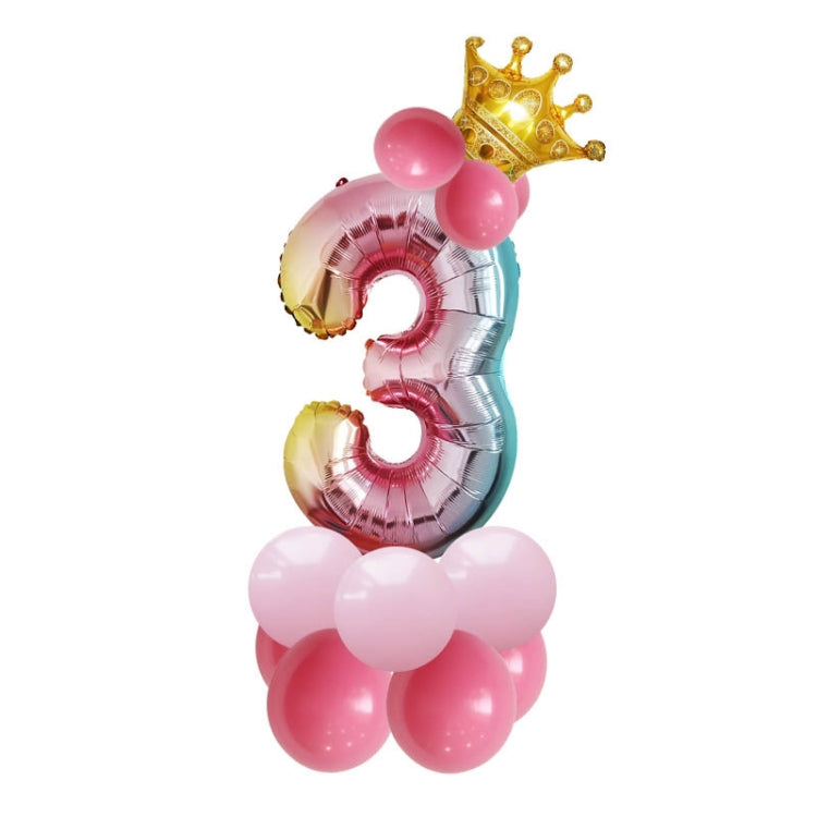 T2001 Birthday Gradient Digital Crown Aluminum Film Balloon Set