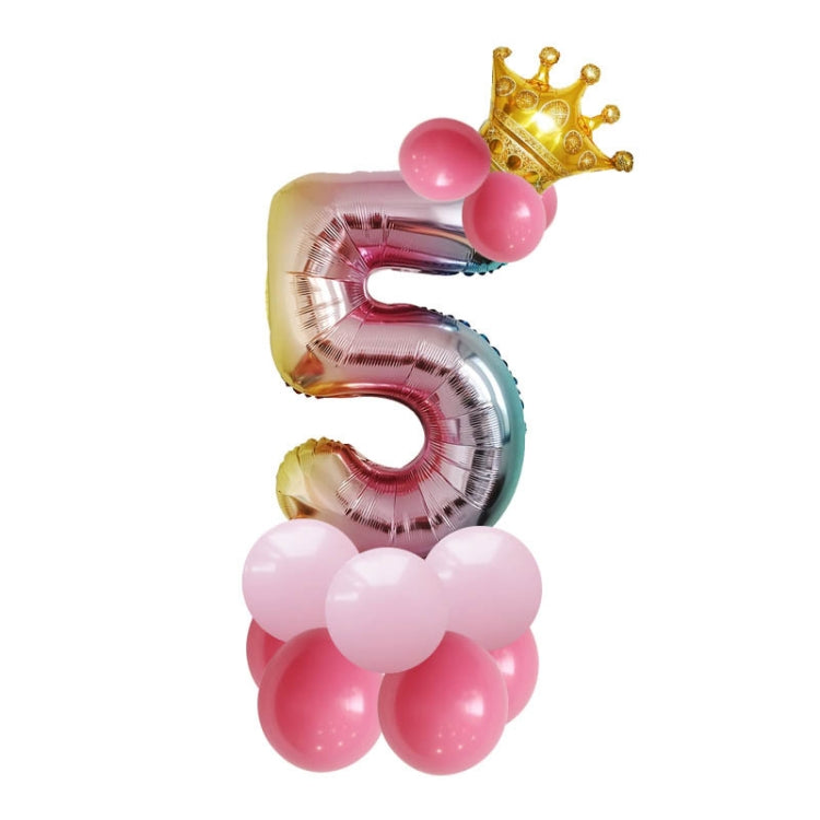 T2001 Birthday Gradient Digital Crown Aluminum Film Balloon Set