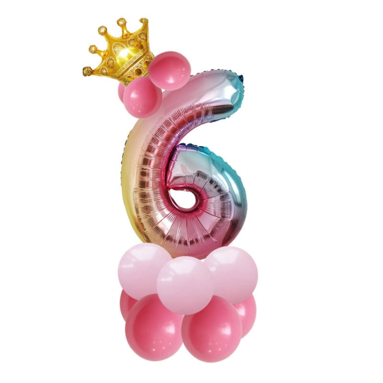 T2001 Birthday Gradient Digital Crown Aluminum Film Balloon Set