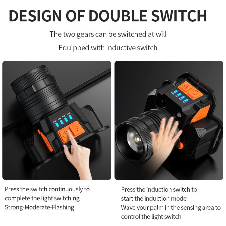 SASQUATCH T50 USB Charging Smart Sensor Head-Mounted Fishing Light Zoom Headlight Outdoor Miners Lamp,Style: