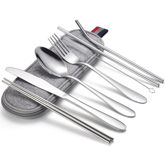 7 in 1 Cutlery Spoon Chopsticks And Straw Set Stainless Steel Portable Cutlery Set