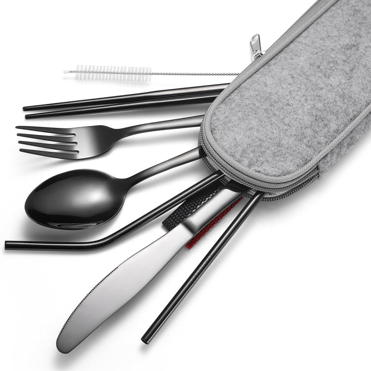 7 in 1 Cutlery Spoon Chopsticks And Straw Set Stainless Steel Portable Cutlery Set