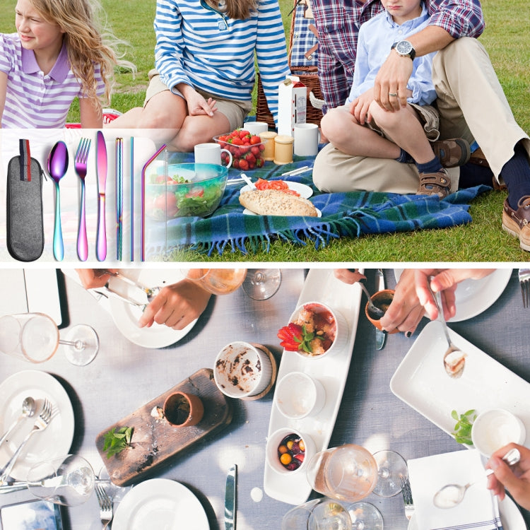 7 in 1 Cutlery Spoon Chopsticks And Straw Set Stainless Steel Portable Cutlery Set