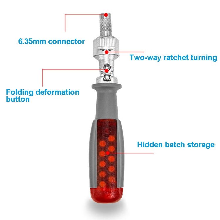 180 Degree 6.35mm Alloy Elbow Ratchet Screwdriver Set With 10 Screwdriver Bits