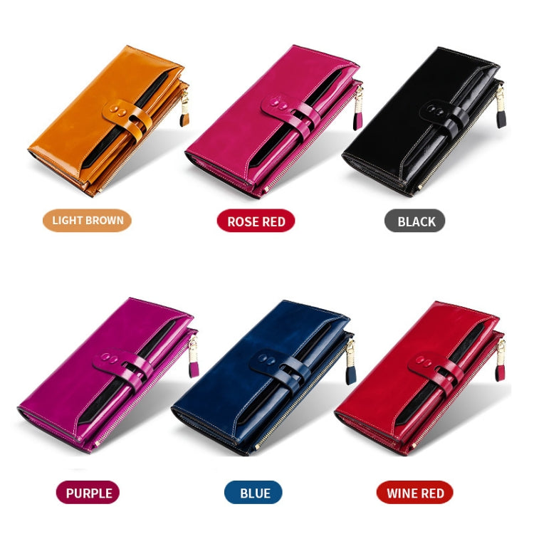 Leather Lady Wallet Multi-Card Slot Retro Oil Wax Leather Wallet Long Type RFID Anti-Theft Brush Clutch
