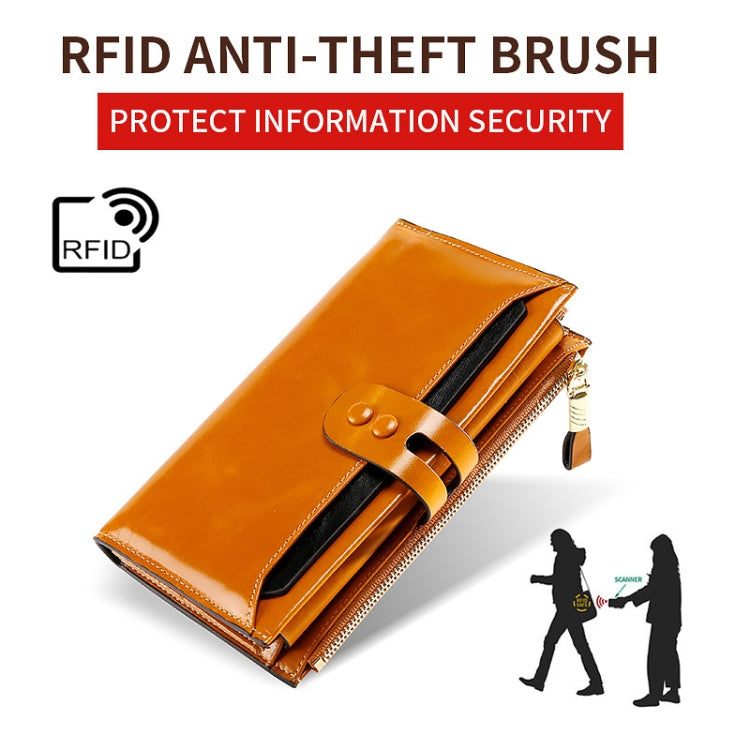 Leather Lady Wallet Multi-Card Slot Retro Oil Wax Leather Wallet Long Type RFID Anti-Theft Brush Clutch