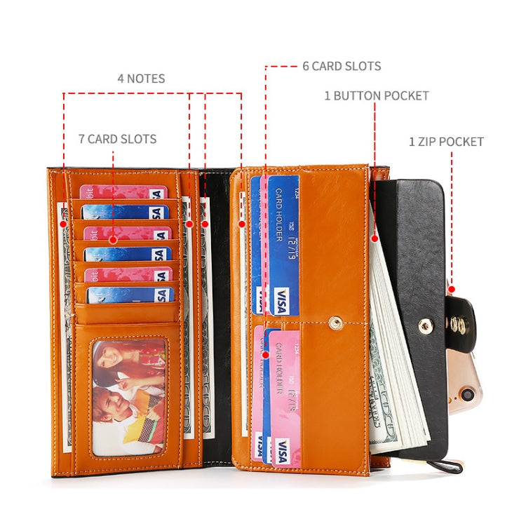 Leather Lady Wallet Multi-Card Slot Retro Oil Wax Leather Wallet Long Type RFID Anti-Theft Brush Clutch