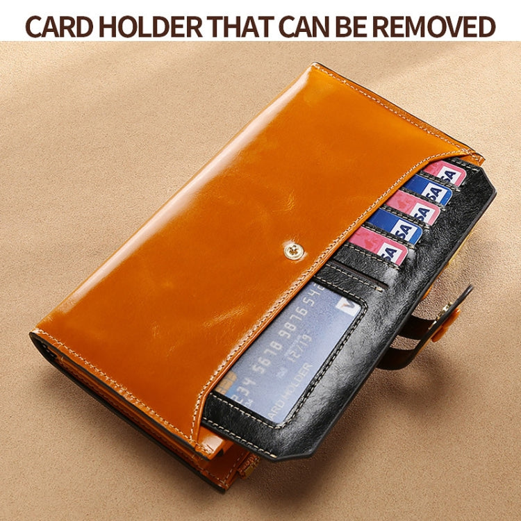 Leather Lady Wallet Multi-Card Slot Retro Oil Wax Leather Wallet Long Type RFID Anti-Theft Brush Clutch