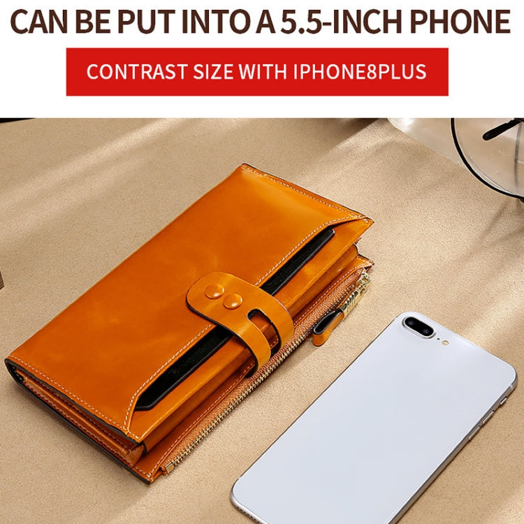 Leather Lady Wallet Multi-Card Slot Retro Oil Wax Leather Wallet Long Type RFID Anti-Theft Brush Clutch