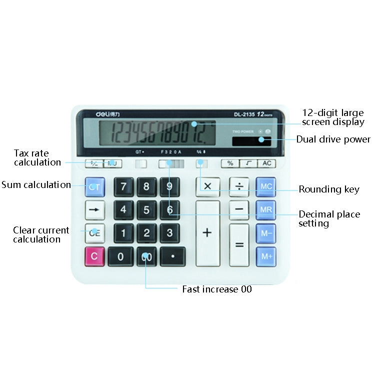 Deli 2135 Computer Keyboard Calculator Big Button Bank Office Finance Accounting Solar Calculator