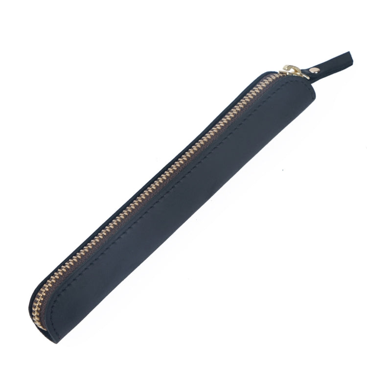 Retro Simple Leather Stylus Leather Zipper Pen Protection Case Crazy Horse Skin Mini Pen Case
