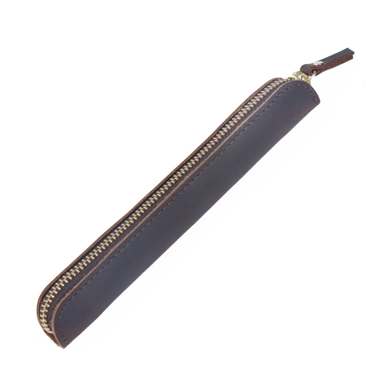 Retro Simple Leather Stylus Leather Zipper Pen Protection Case Crazy Horse Skin Mini Pen Case