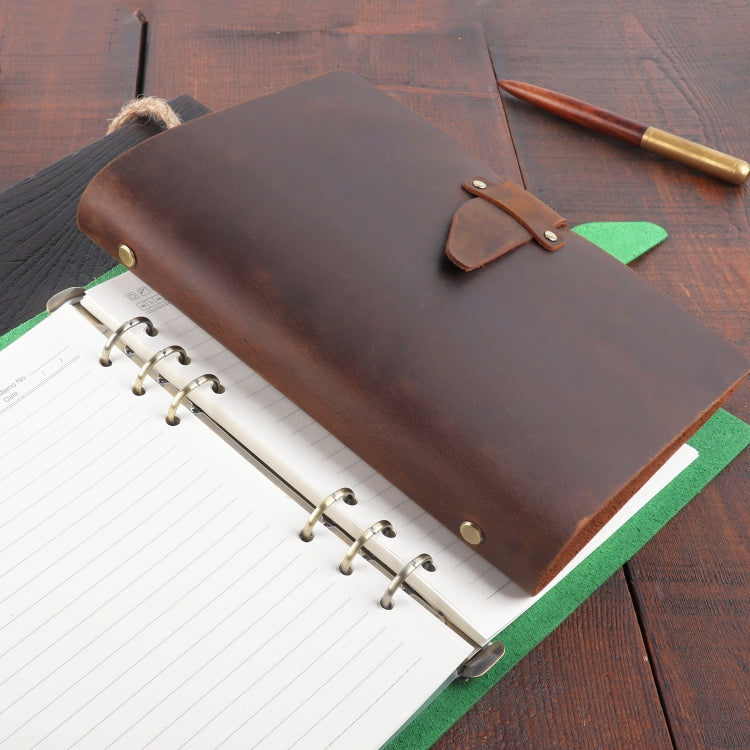 A5 Cowhide Retro Loose-Leaf Notebook Diary Office Business Simple Notepad Crazy Horse Leather Handbook