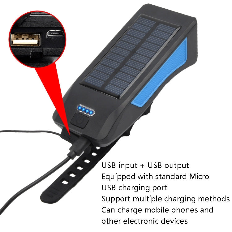 TG-ZX019 Solar Bicycle Headlight Flashlight Night Riding Strong Light USB Charging Rainproof Light