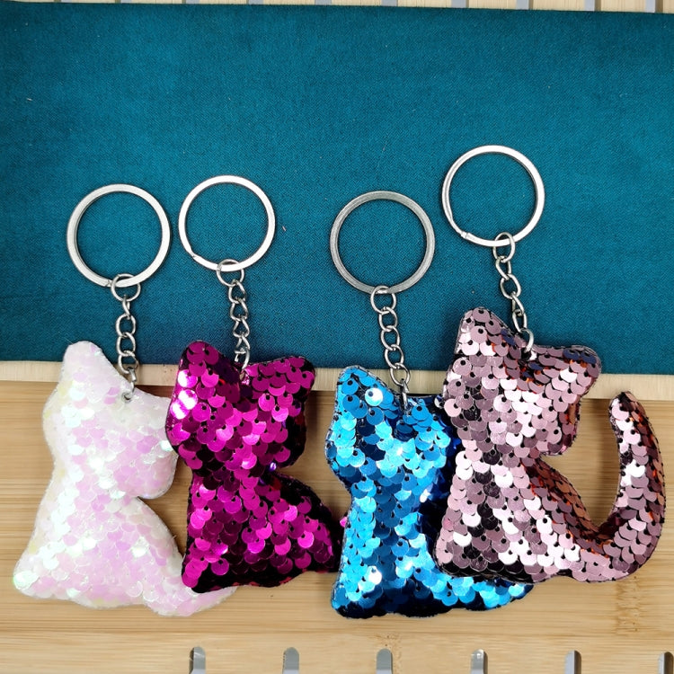 10 PCS PET Sequins Reflective Cat Keychain Bag Car Pendant