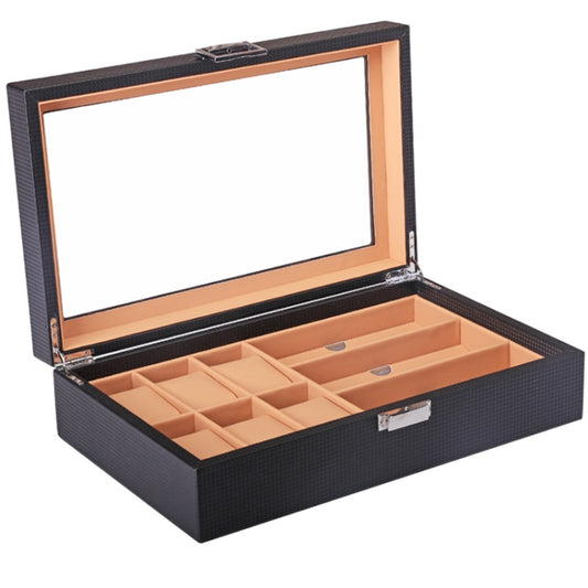 6+3 PU Watch Glasses Case Carbon Fiber PU Skin Watch Box Sunglasses Box, 6 + 3 Brown, 6 + 3 Black