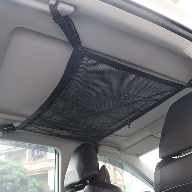 Car Ceiling Storage Net Bag Draw Rope Double-Layer Zipper Car Storage Net Pocket