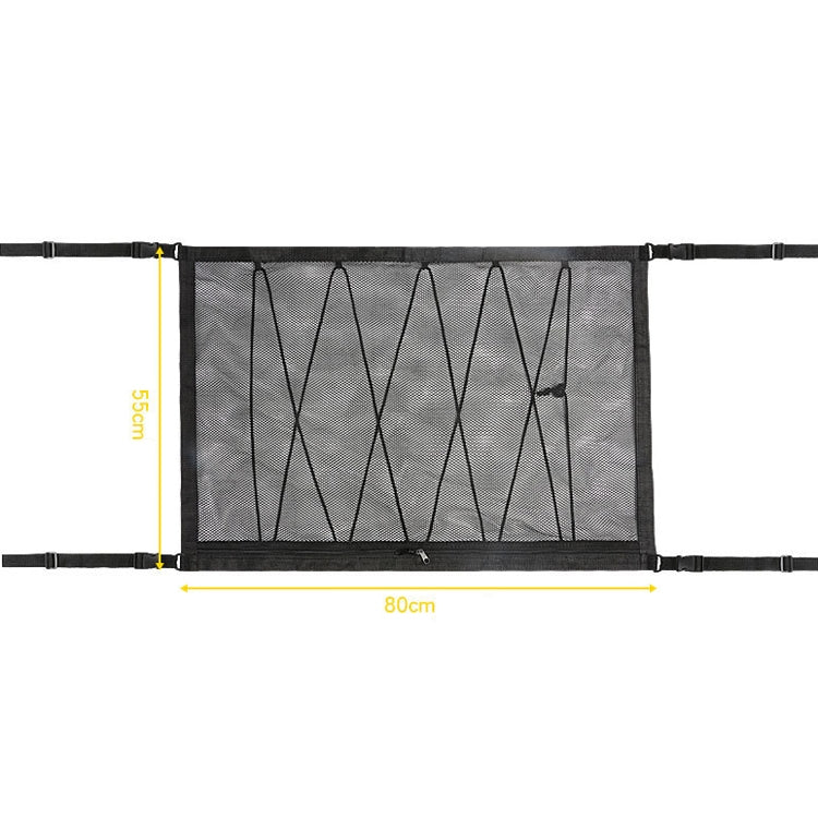 Car Ceiling Storage Net Bag Draw Rope Double-Layer Zipper Car Storage Net Pocket
