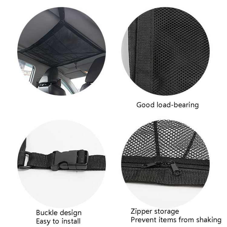 Car Ceiling Storage Net Bag Draw Rope Double-Layer Zipper Car Storage Net Pocket