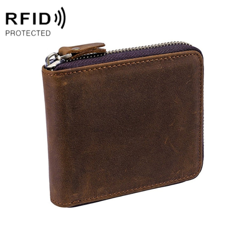 9039 RFID Antimagnetic Leather Zipper Wallet