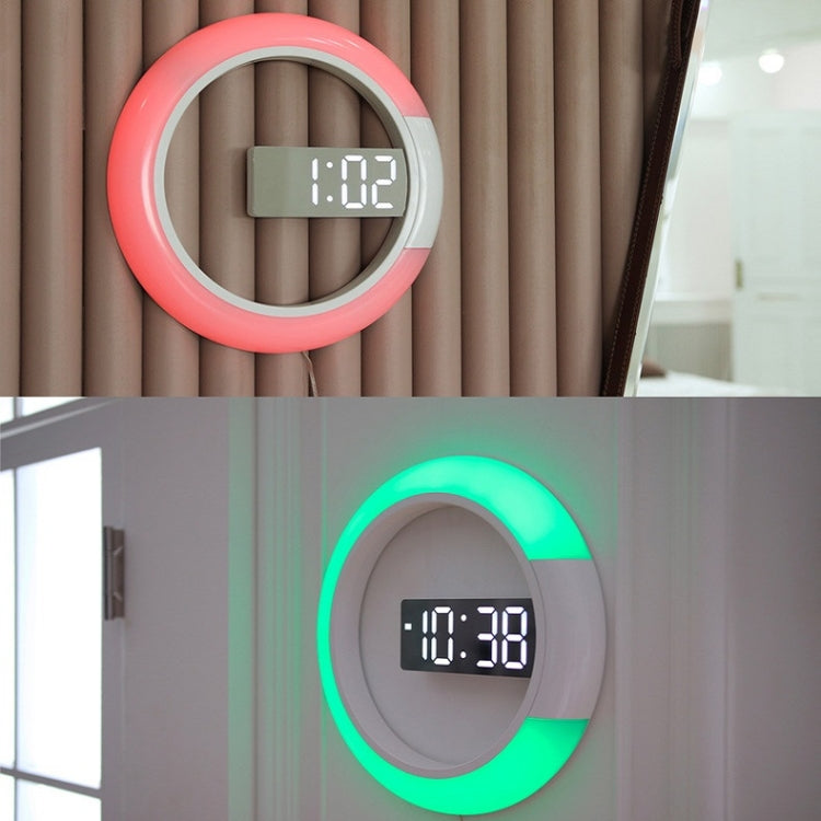LED Mirror Hollow Wall Clock 7-color Switch Electronic Digital Display Wall Clock