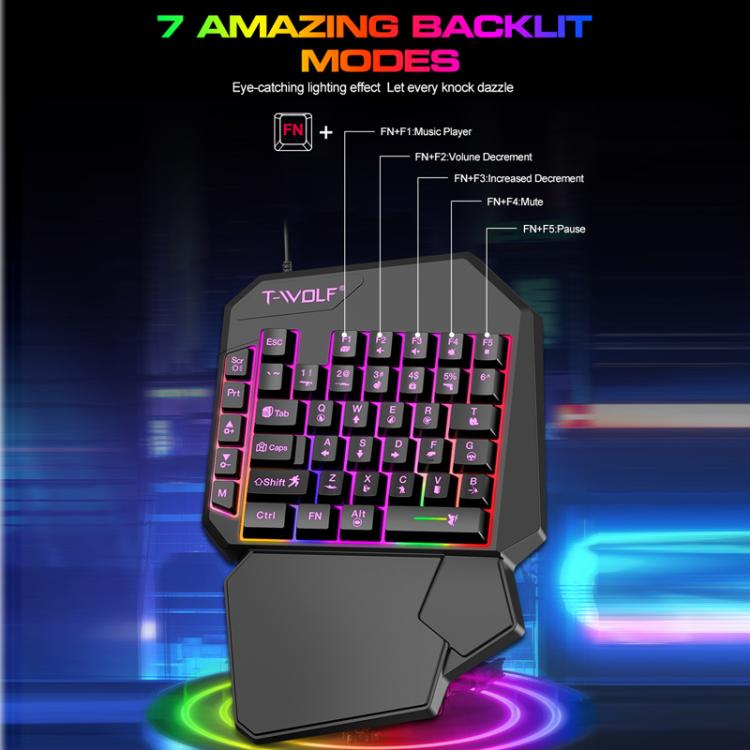T-WOLF Mobile Gaming One-Handed Keyboard，Specification：
