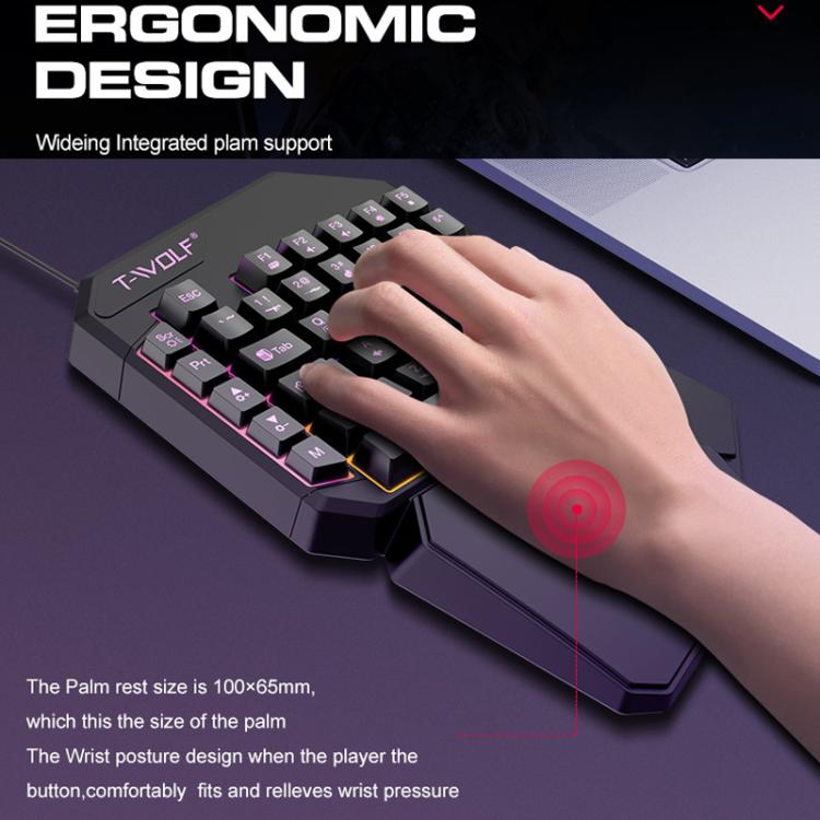 T-WOLF Mobile Gaming One-Handed Keyboard，Specification：