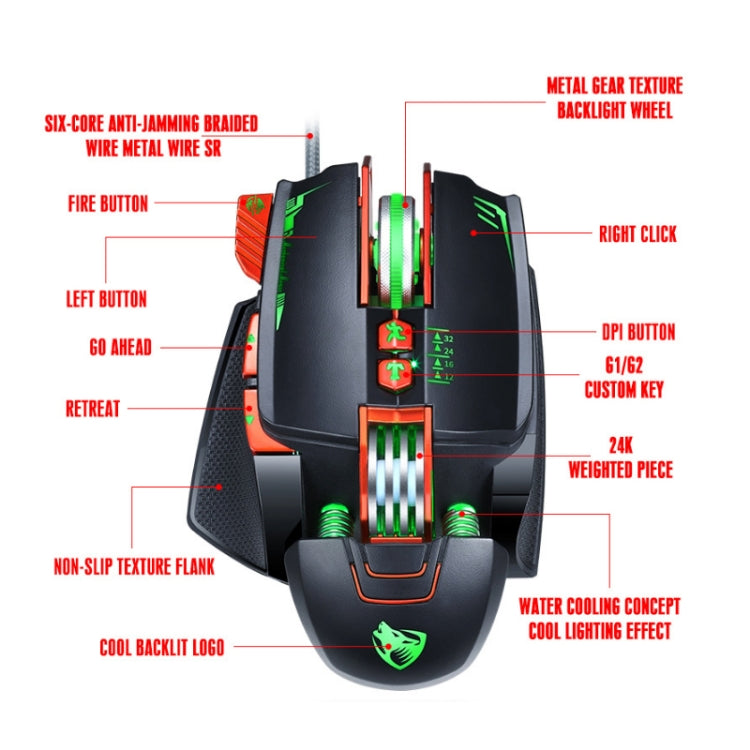 T-WOLF V9 8 Keys 3200 DPI Gaming Macro Definition Mechanical Wired Mouse