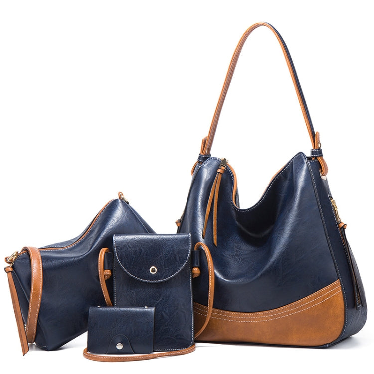 21506 4 in 1 Simple Color-Block Diagonal Handbags Fashion Large Capacity Soft Leather Bags