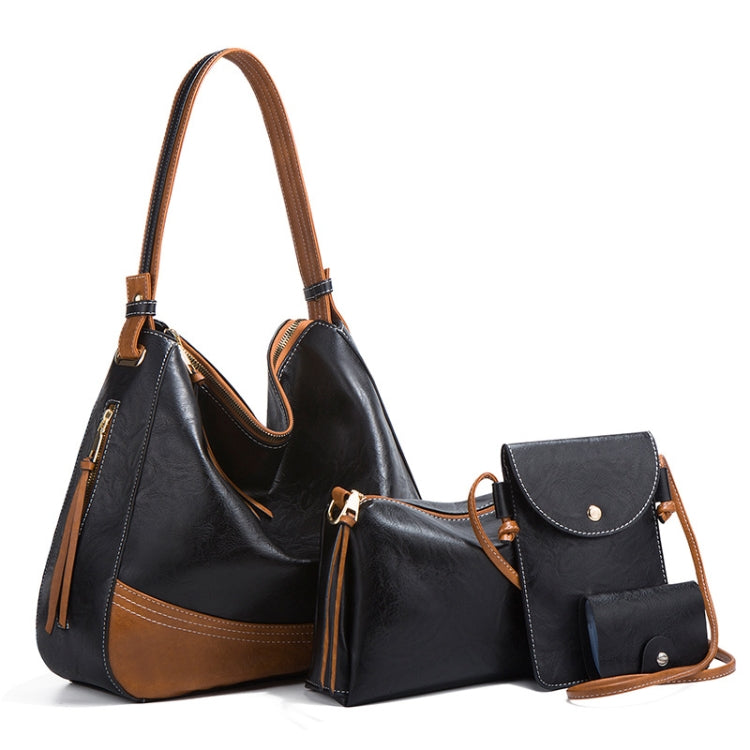 21506 4 in 1 Simple Color-Block Diagonal Handbags Fashion Large Capacity Soft Leather Bags