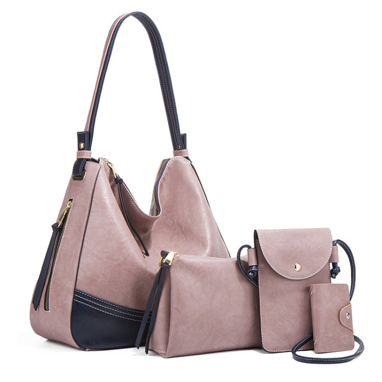 21506 4 in 1 Simple Color-Block Diagonal Handbags Fashion Large Capacity Soft Leather Bags