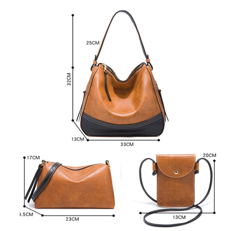 21506 4 in 1 Simple Color-Block Diagonal Handbags Fashion Large Capacity Soft Leather Bags