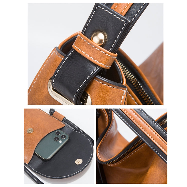 21506 4 in 1 Simple Color-Block Diagonal Handbags Fashion Large Capacity Soft Leather Bags