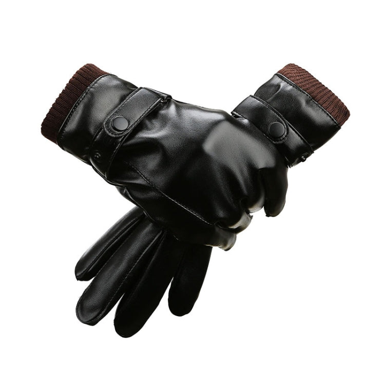 Men Autumn Winter Windproof Warm Plush Lining PU Riding Gloves