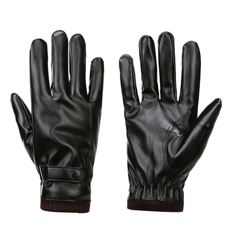 Men Autumn Winter Windproof Warm Plush Lining PU Riding Gloves