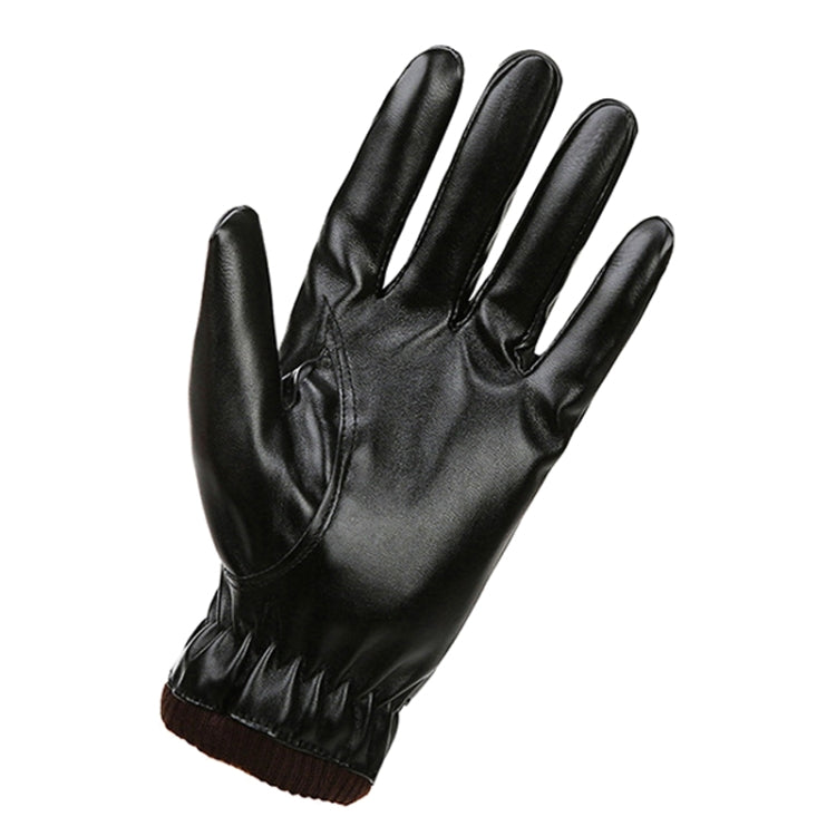 Men Autumn Winter Windproof Warm Plush Lining PU Riding Gloves
