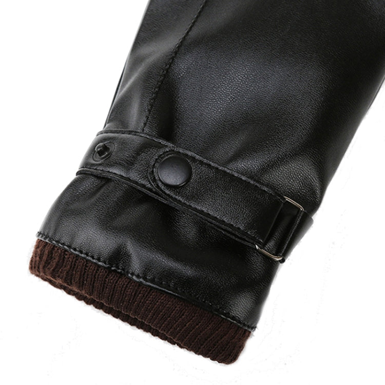Men Autumn Winter Windproof Warm Plush Lining PU Riding Gloves