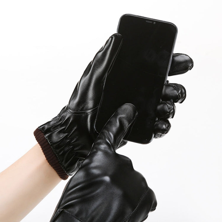 Men Autumn Winter Windproof Warm Plush Lining PU Riding Gloves