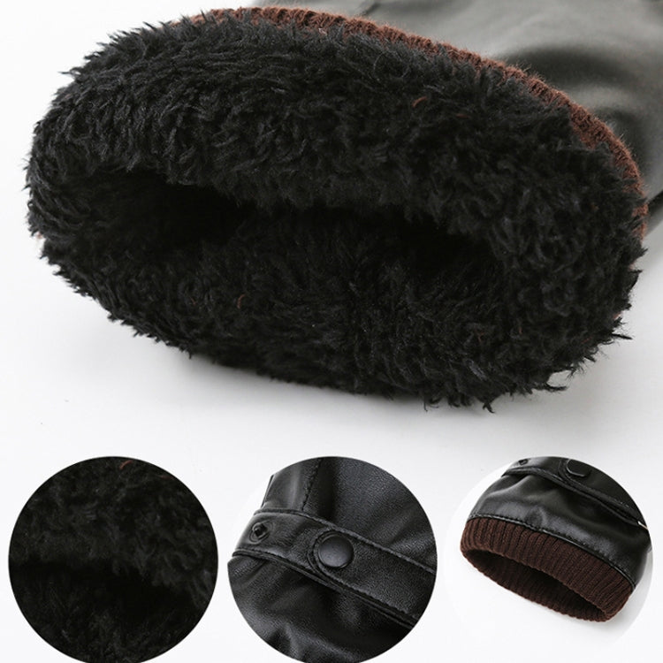 Men Autumn Winter Windproof Warm Plush Lining PU Riding Gloves