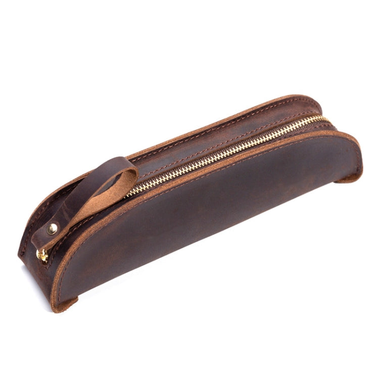 W-T18 Vintage Handmade Genuine Leather Zipper Pencil Case