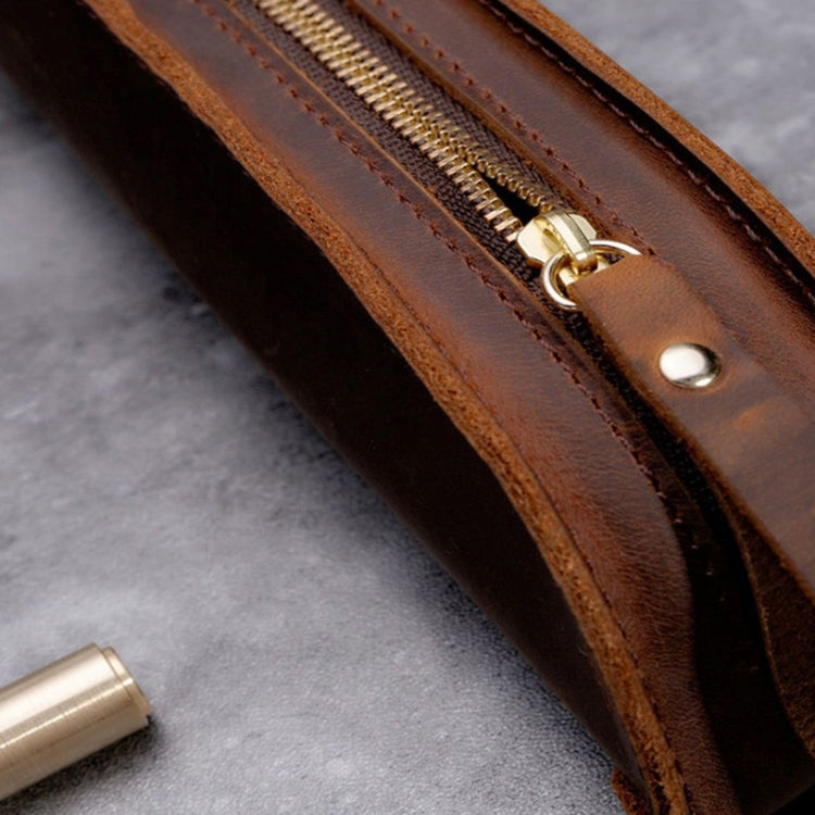 W-T18 Vintage Handmade Genuine Leather Zipper Pencil Case