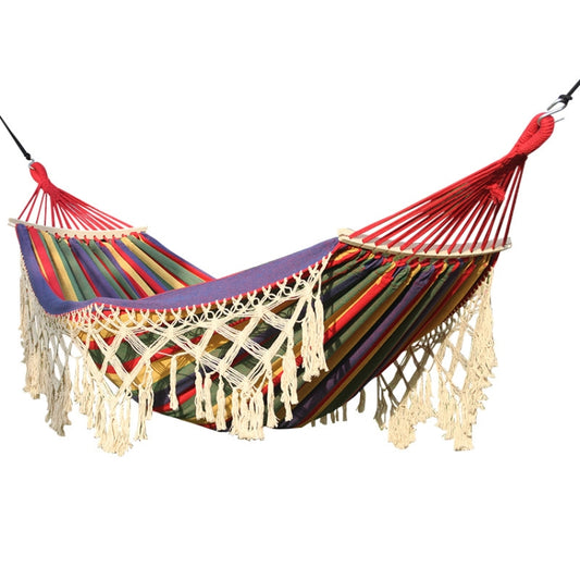 200x150cm Double Outdoor Camping Tassel Canvas Hammock with Stick