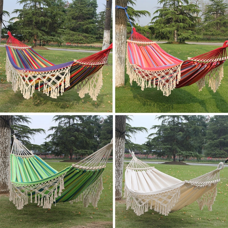 200x150cm Double Outdoor Camping Tassel Canvas Hammock with Stick
