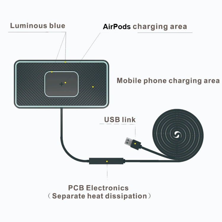 C1-PRO 2 In 1 Car Wireless Charging Anti-Slip Pad With Luminous For AirPods / iPhone