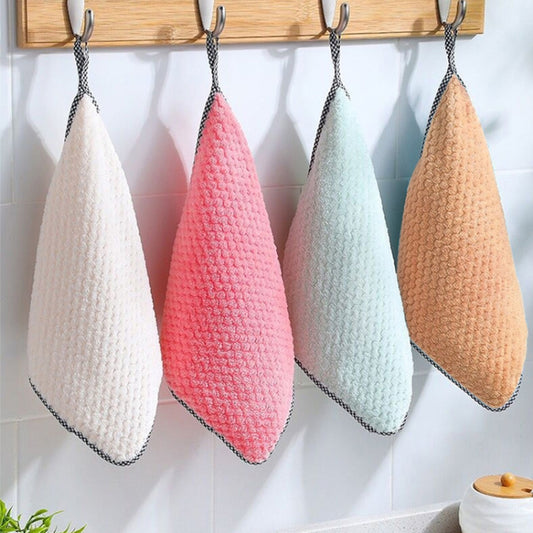 4pcs Hand Towel Hangable Dishcloth Kitchen Rag Non-Stick Oil Absorbent Towel